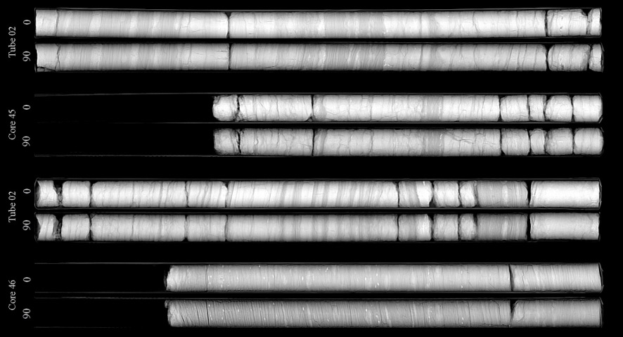 CT Scan (Scout Scan) of Core in Core Tubes