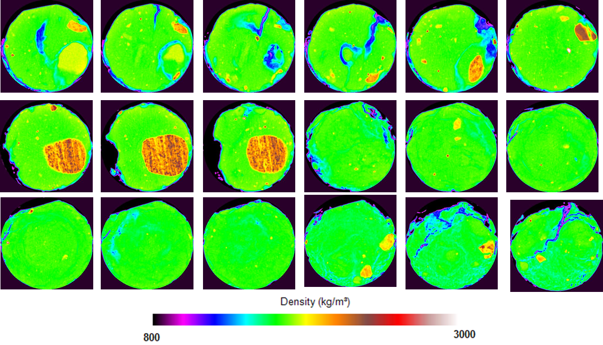 CT Scan Axial Images to see inside core for fractures and density