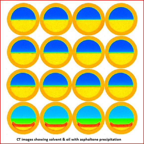 CT Scan of Solvent and Oil over time to show Asphaltene Precipitation