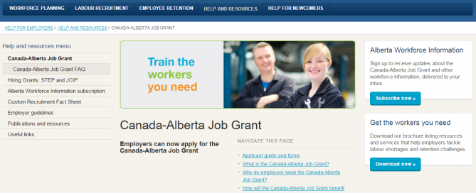 Canada-Alberta Job Grant Information