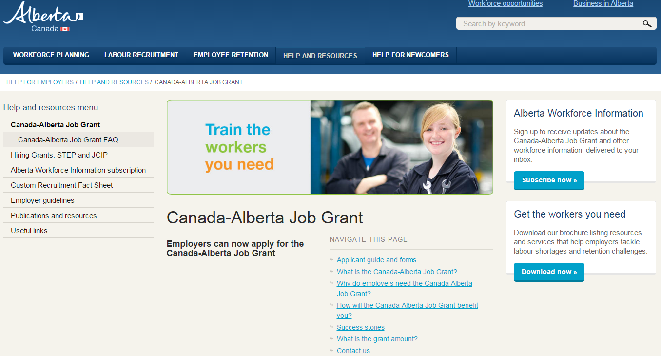Canada-Alberta Job Grant Information